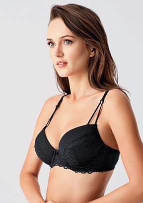 NEW BRA - 3384150000 Kadın Siyah Destekli Dantelli Sütyen