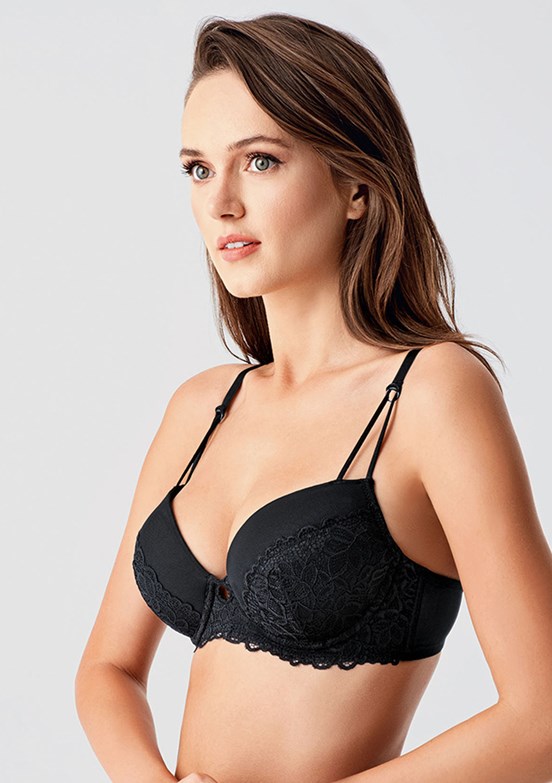 NEW BRA - 3384150000 Kadın Siyah Destekli Dantelli Sütyen