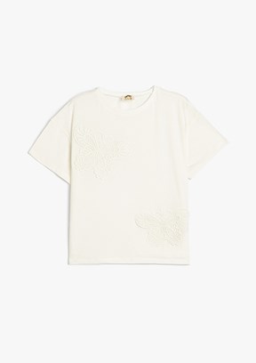 KOTON Beyaz Kız Çocuk Bisiklet Yaka T-Shirt