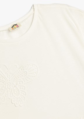 KOTON Beyaz Kız Çocuk Bisiklet Yaka T-Shirt