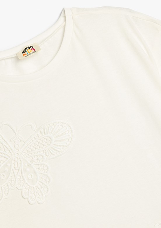 KOTON Beyaz Kız Çocuk Bisiklet Yaka T-Shirt