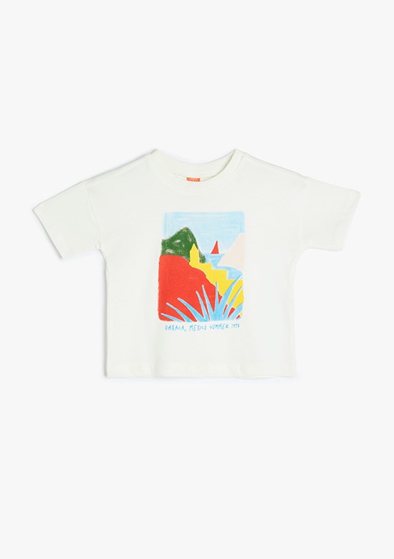 KOTON Beyaz Erkek Bebek Bisiklet Yaka T-Shirt