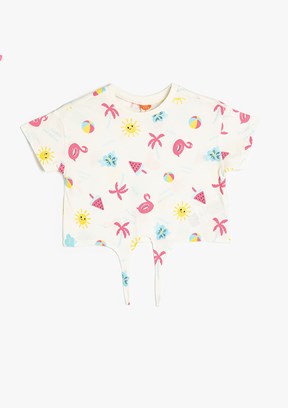 KOTON Beyaz Kız Bebek Bisiklet Yaka T-Shirt