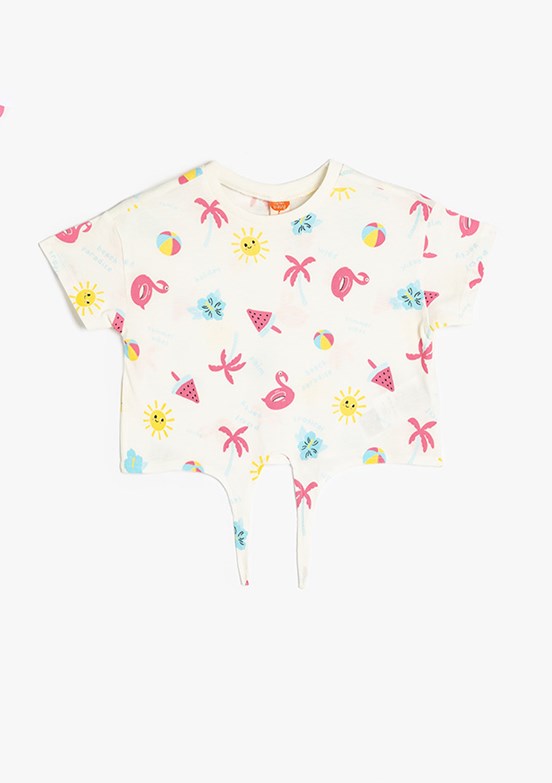 KOTON Beyaz Kız Bebek Bisiklet Yaka T-Shirt