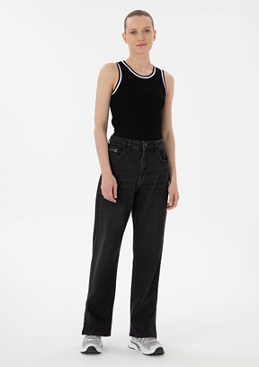 US POLO ASSN Siyah Kadın Straight Jean Pantolon