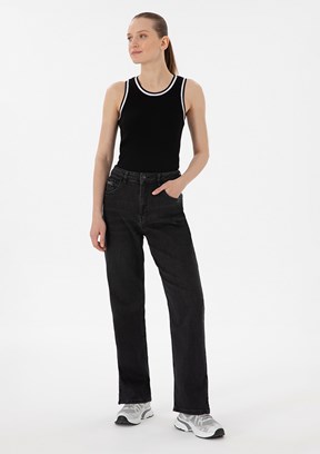 US POLO ASSN Siyah Kadın Straight Jean Pantolon