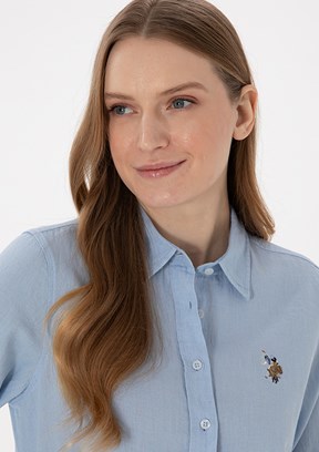 US POLO ASSN Mavi Kadın Uzun Kol Gömlek