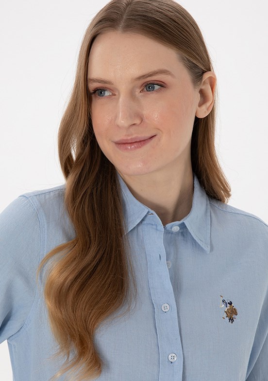 US POLO ASSN Mavi Kadın Uzun Kol Gömlek