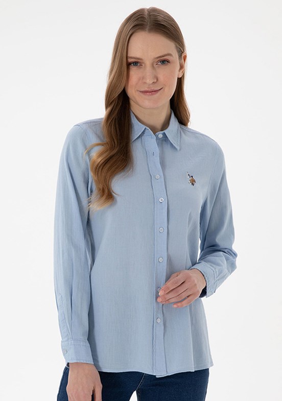 US POLO ASSN Mavi Kadın Uzun Kol Gömlek