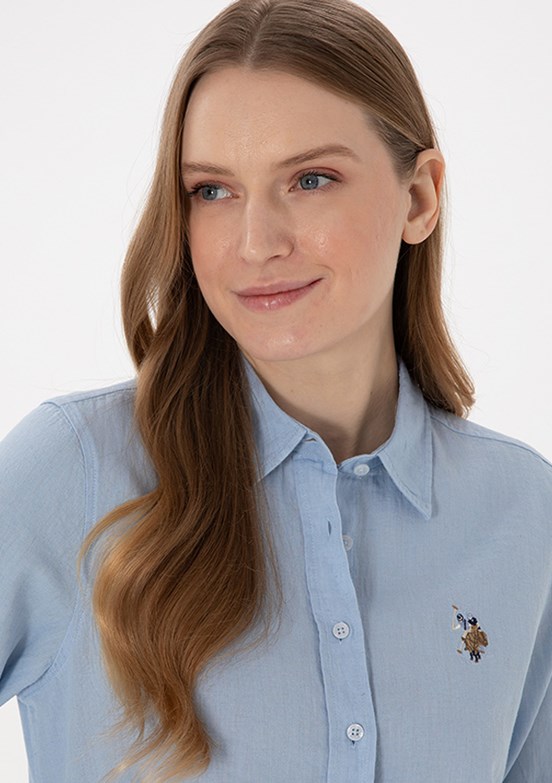 US POLO ASSN Mavi Kadın Uzun Kol Gömlek