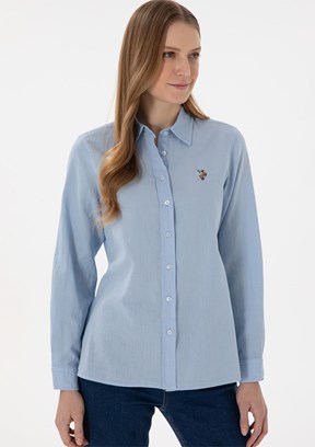 US POLO ASSN Mavi Kadın Uzun Kol Gömlek