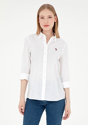 US POLO ASSN Beyaz Kadın Uzun Kol Gömlek