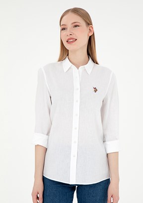 US POLO ASSN Beyaz Kadın Uzun Kol Gömlek