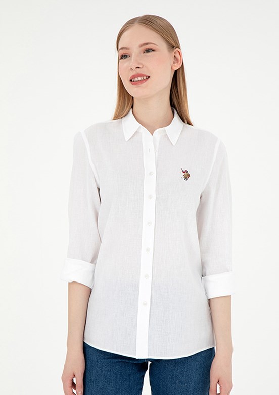 US POLO ASSN Beyaz Kadın Uzun Kol Gömlek