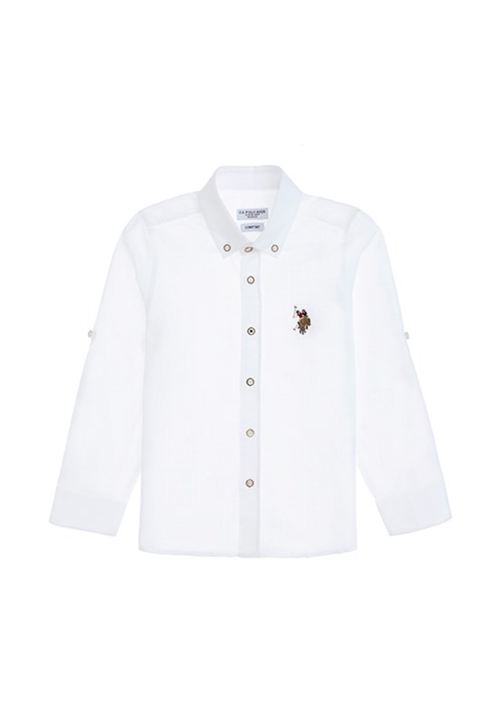 US POLO ASSN Beyaz Erkek Çocuk Dokuma Gömlek