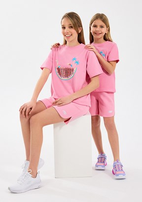 SKECHERS Pembe Kız Çocuk Baskılı Şort