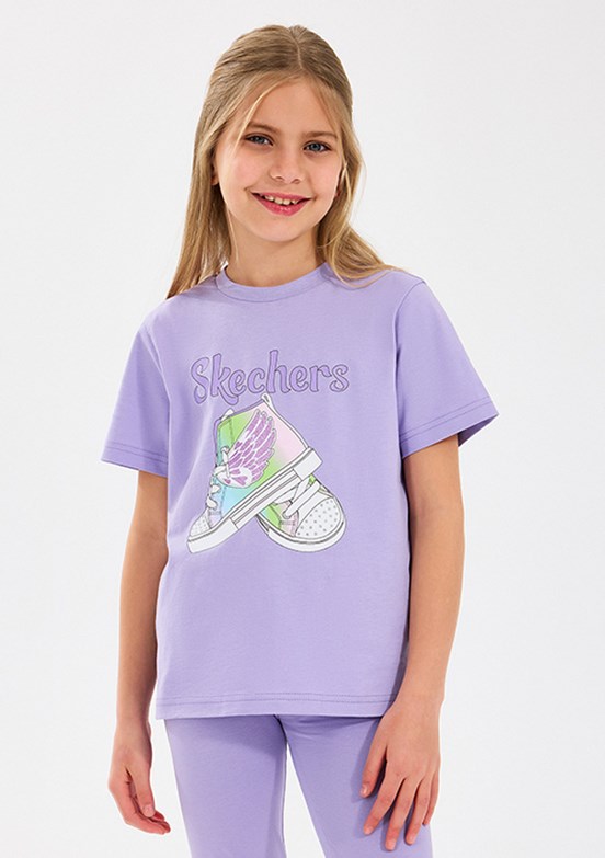 SKECHERS Mor Kız Çocuk Baskılı T-Shirt