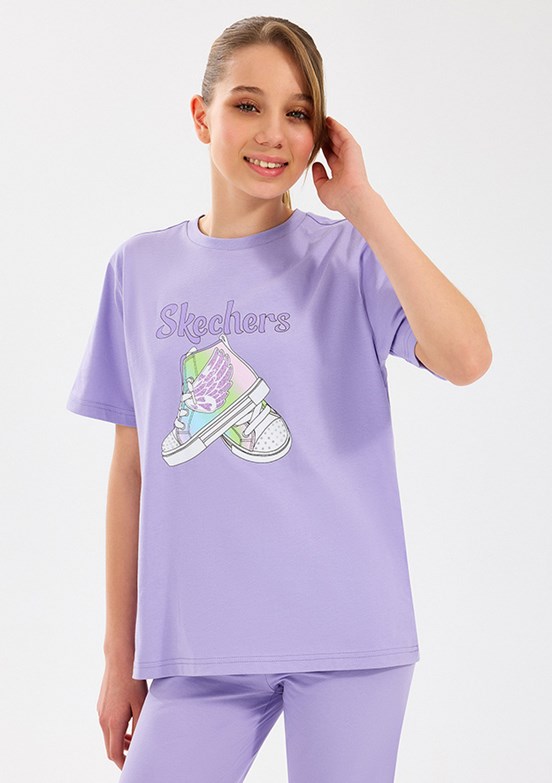 SKECHERS Mor Kız Çocuk Baskılı T-Shirt