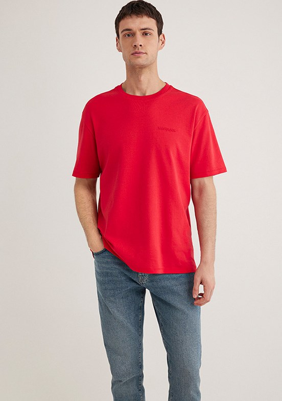 MAVİ Kırmızı Erkek Bisiklet Yaka T-Shirt