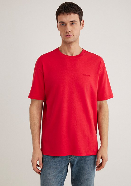 MAVİ Kırmızı Erkek Bisiklet Yaka T-Shirt