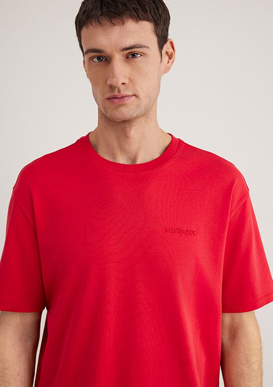 MAVİ Kırmızı Erkek Bisiklet Yaka T-Shirt
