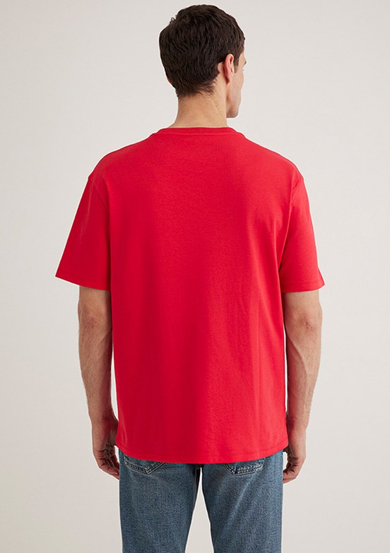 MAVİ Kırmızı Erkek Bisiklet Yaka T-Shirt