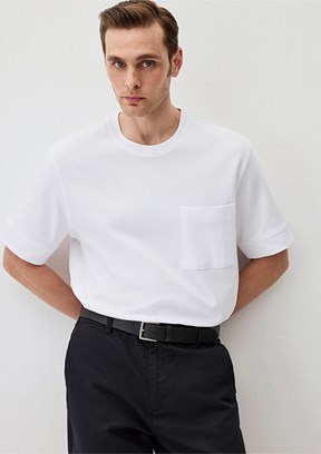 MAVİ Rahat Kesim Beyaz Erkek Cepli T-shirt