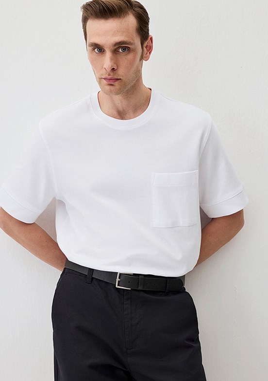 MAVİ Rahat Kesim Beyaz Erkek Cepli T-shirt