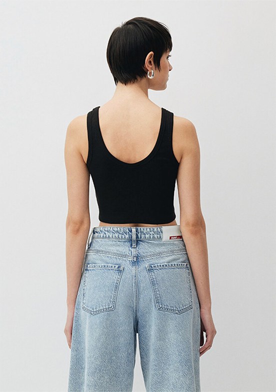 MAVİ V Yaka Siyah Kadın Basic Crop Atlet