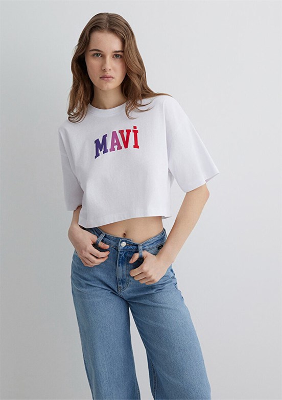 MAVİ Logo Baskılı Beyaz Kadın T-shirt