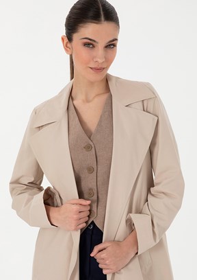 PIERRE CARDIN Bej Kadın Trençkot Kaban