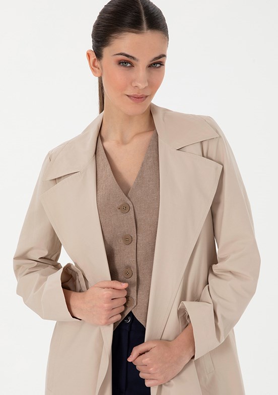 PIERRE CARDIN Bej Kadın Trençkot Kaban