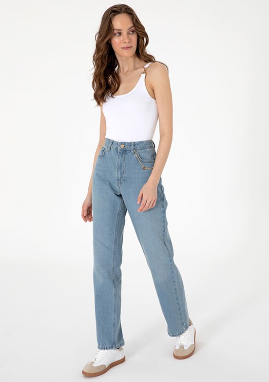 PIERRE CARDIN Mavi Kadın Straight Jean Pantolon