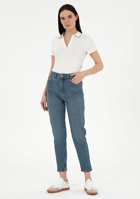 PİERRE CARDİN Mavi Kadın Mom Jean Pantolon