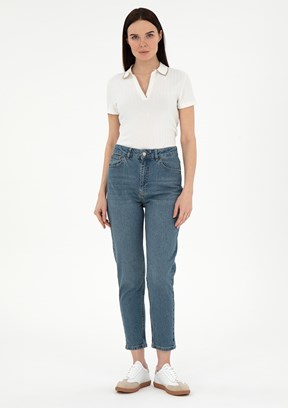 PİERRE CARDİN Mavi Kadın Mom Jean Pantolon