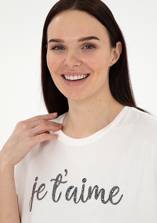 PİERRE CARDİN Beyaz Kadın Comfort T-Shirt