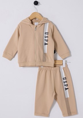 US POLO ASSN Bej Erkek Bebek Eşofman Takımı
