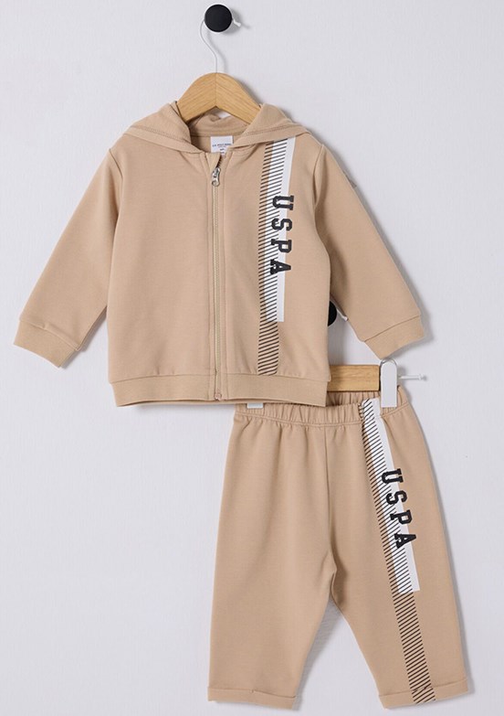 US POLO ASSN Bej Erkek Bebek Eşofman Takımı