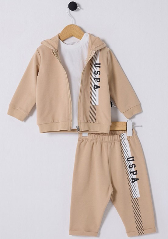 US POLO ASSN Bej Erkek Bebek Eşofman Takımı