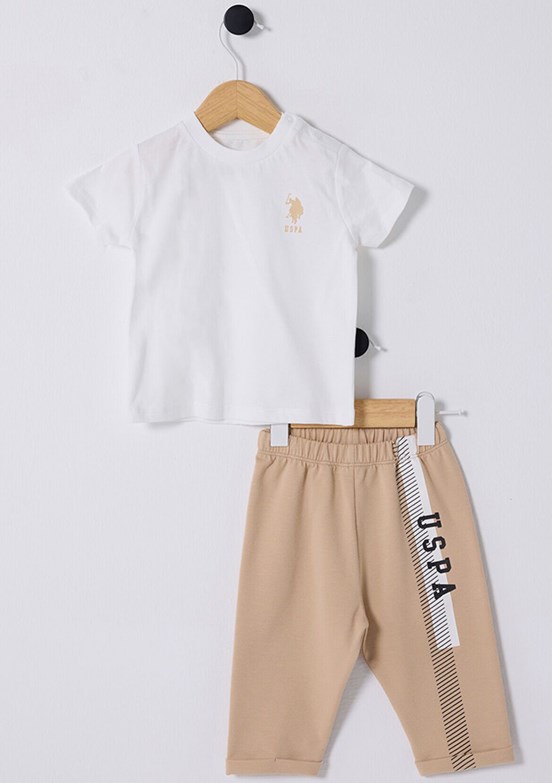 US POLO ASSN Bej Erkek Bebek Eşofman Takımı