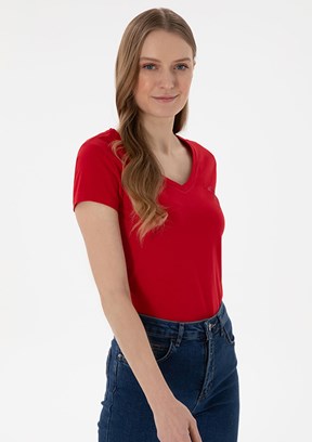 US POLO ASSN Kırmızı Kadın Basic T-Shirt