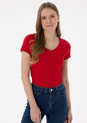 US POLO ASSN Kırmızı Kadın Basic T-Shirt