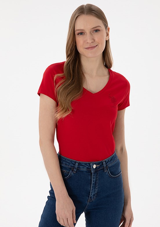 US POLO ASSN Kırmızı Kadın Basic T-Shirt