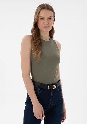 US POLO ASSN Yeşil Kadın Basic T-Shirt