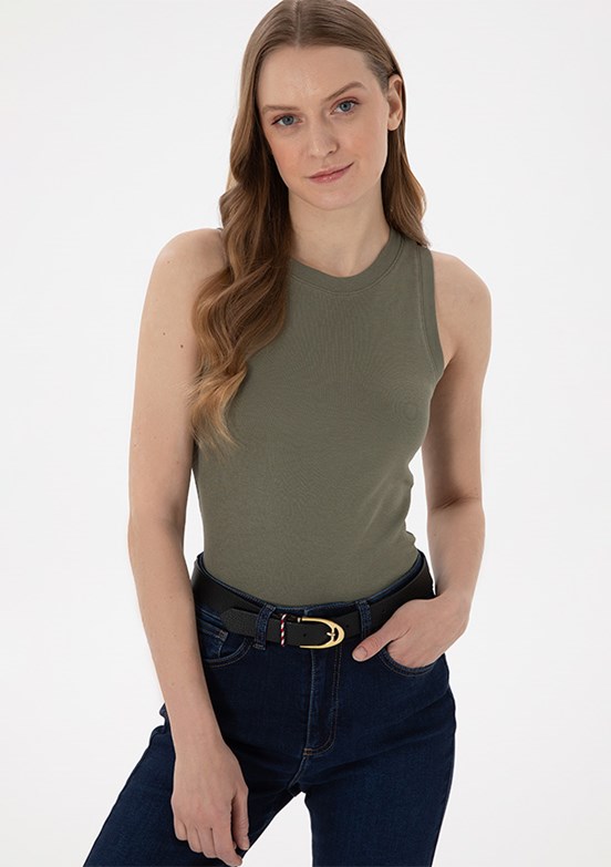 US POLO ASSN Yeşil Kadın Basic T-Shirt