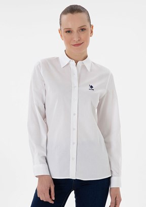 US POLO ASSN Beyaz Kadın Uzun Kol Gömlek
