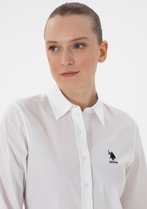 US POLO ASSN Beyaz Kadın Uzun Kol Gömlek