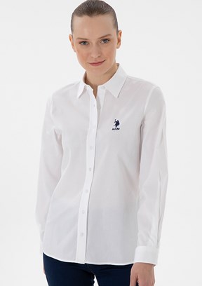 US POLO ASSN Beyaz Kadın Uzun Kol Gömlek