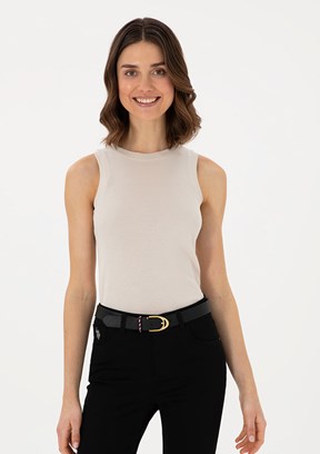US POLO ASSN Bej Kadın Basic T-Shirt