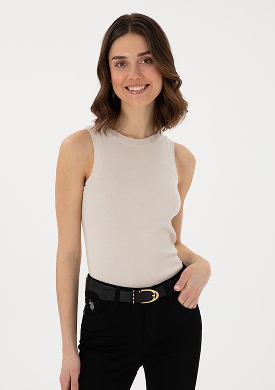 US POLO ASSN Bej Kadın Basic T-Shirt